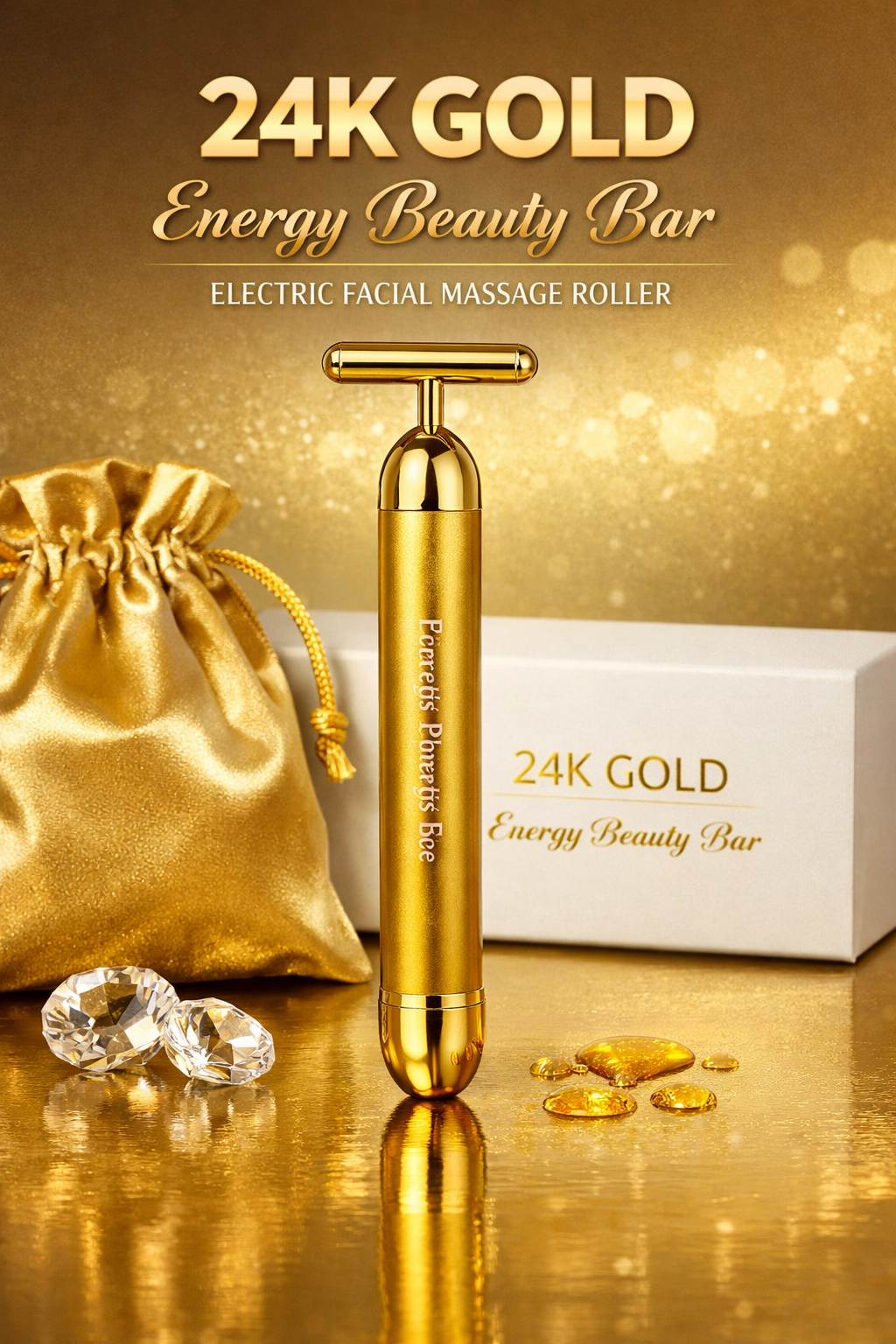 24K Gold Energy Beauty Bar Electric Facial Massage Roller